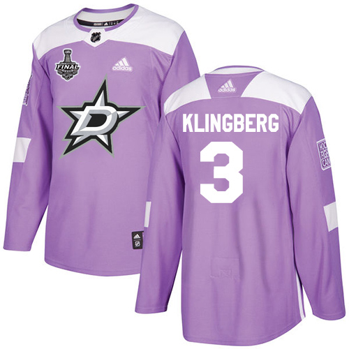 Men Adidas Dallas Stars #3 John Klingberg Purple Authentic Fights Cancer 2020 Stanley Cup Final Stitched NHL Jersey->dallas stars->NHL Jersey